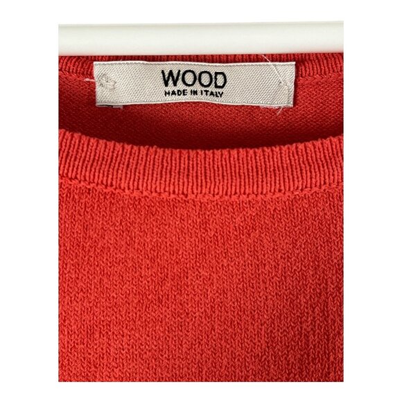 Wood Made in Italy Women’s Orange-Red Knit Top – ¾ Sleeve Rayon Blend Pullover – - Picture 2 of 5
